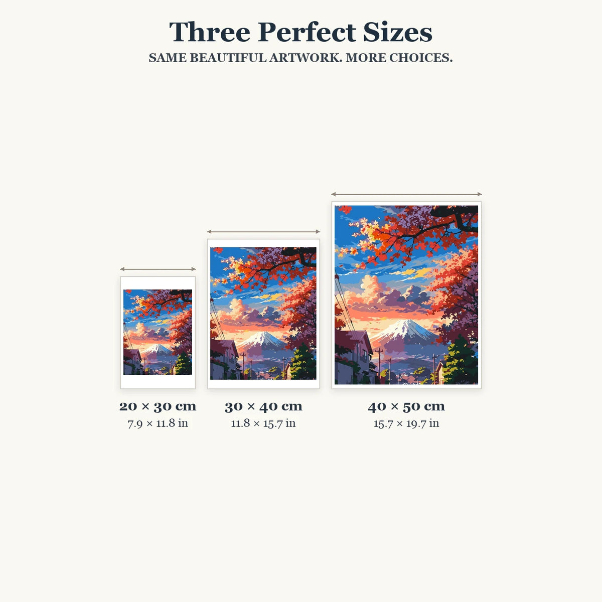 Size guide for Crimson Canopy At Dusk Diamond Painting Kit