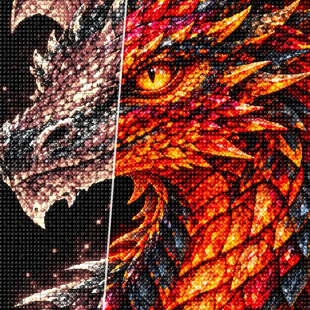 Crimson Flame Mosaic Dragon diamond drill and canvas detail