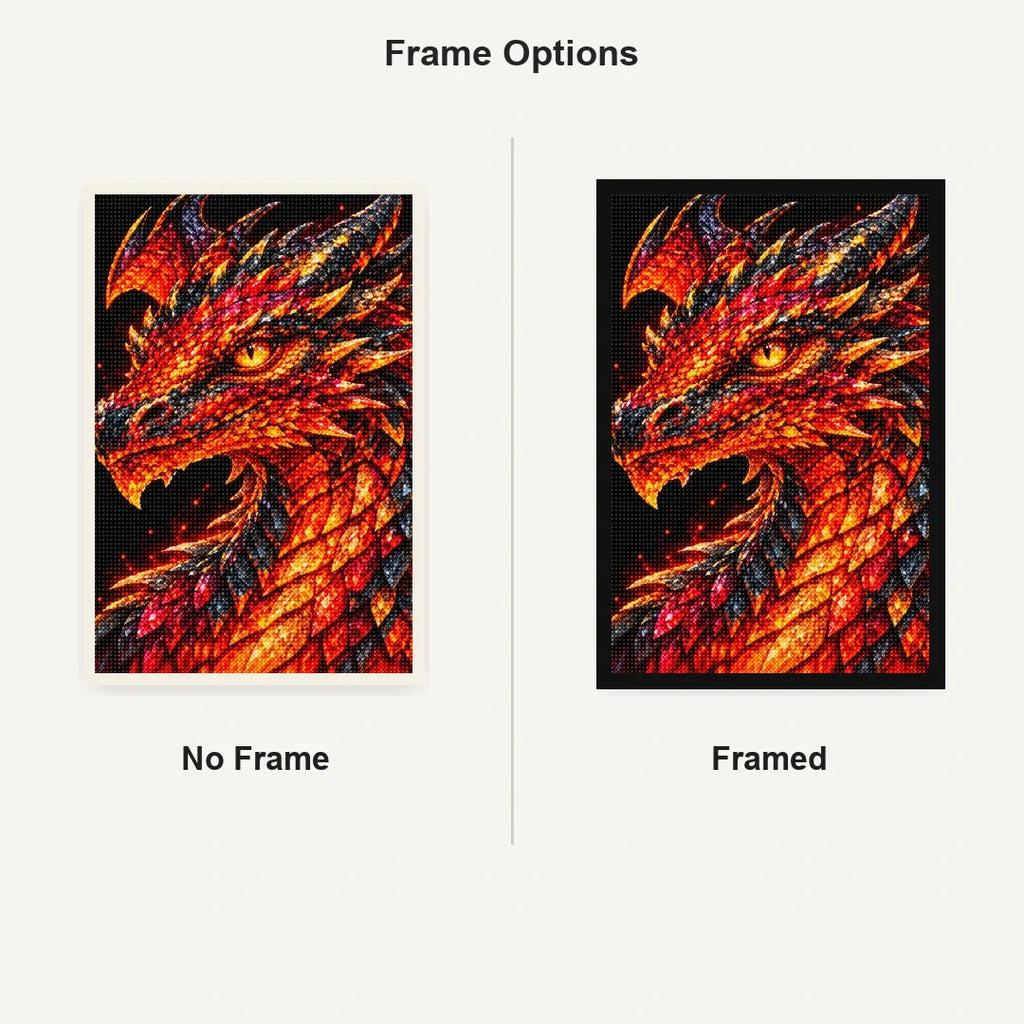 Crimson Flame Mosaic Dragon No Frame and Framed style comparison