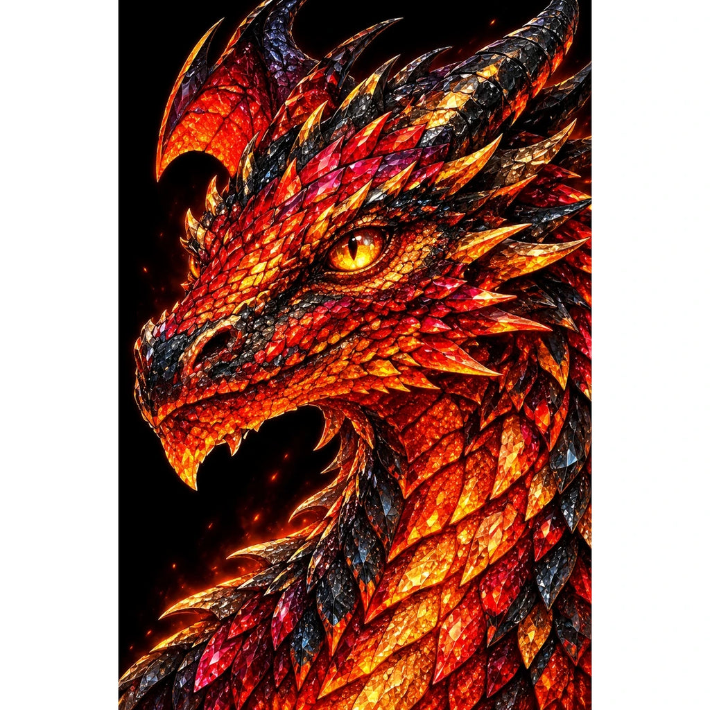 Crimson Flame Mosaic Dragon original artwork on white background