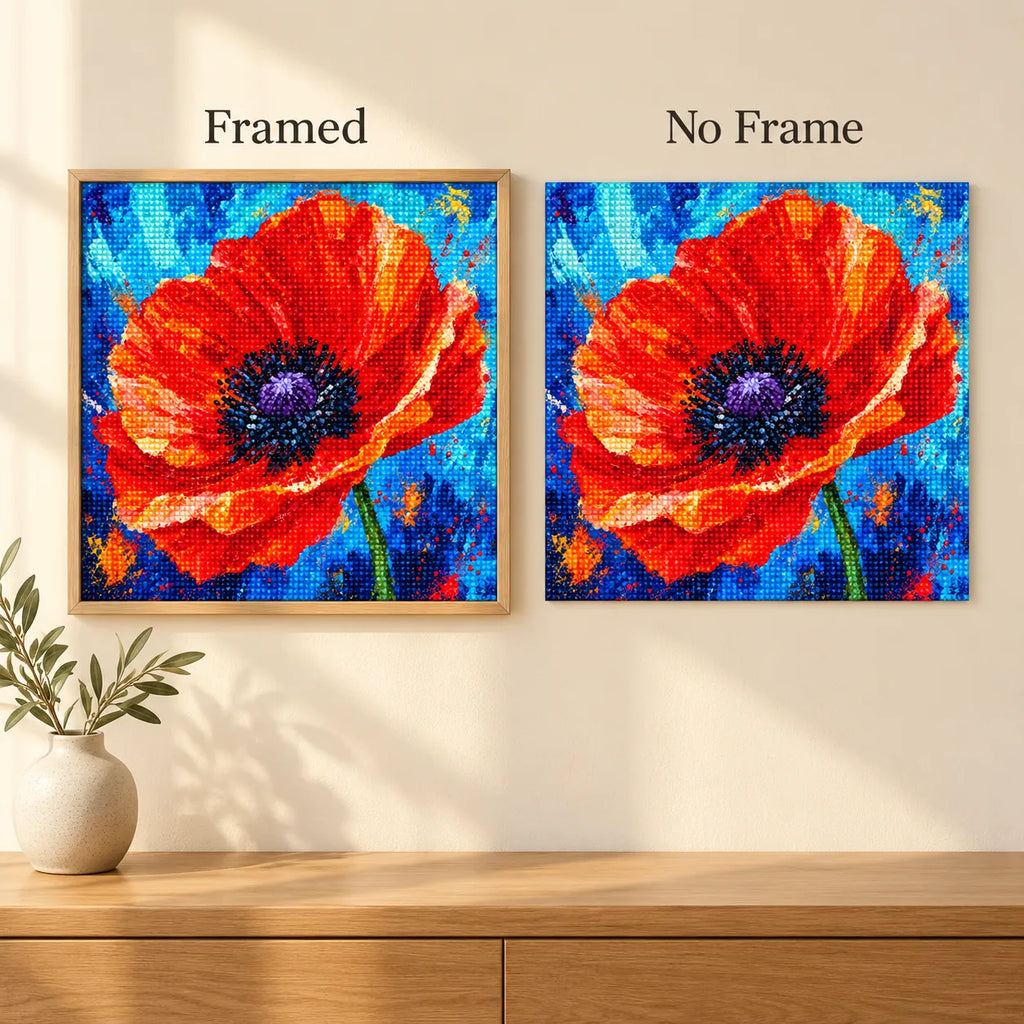 Framed and no-frame comparison for Crimson Bloom Unfurled