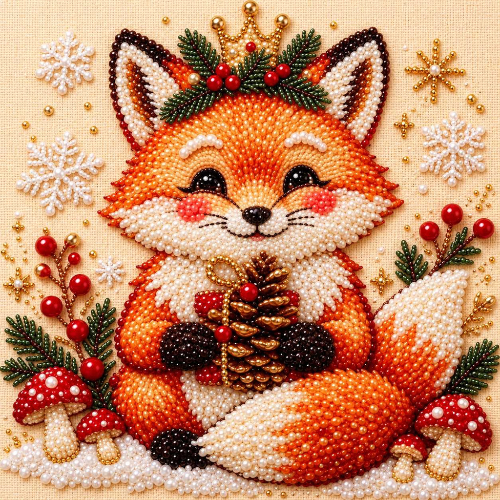 Crowned Christmas Fox Woodland — detail image