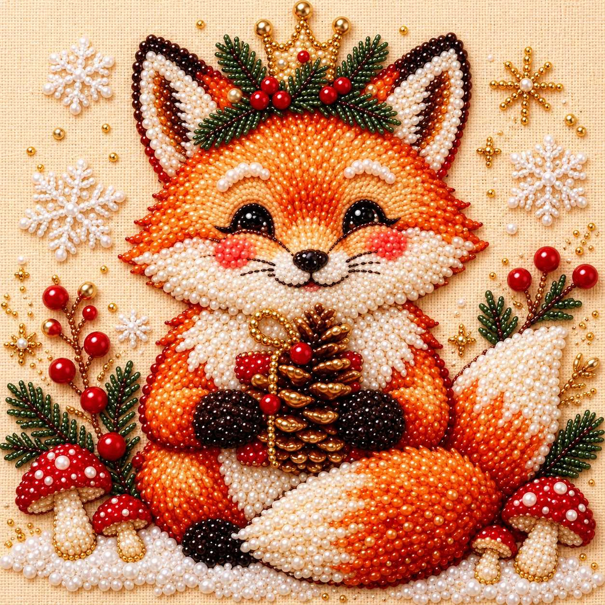 Crowned Christmas Fox Woodland — detail image