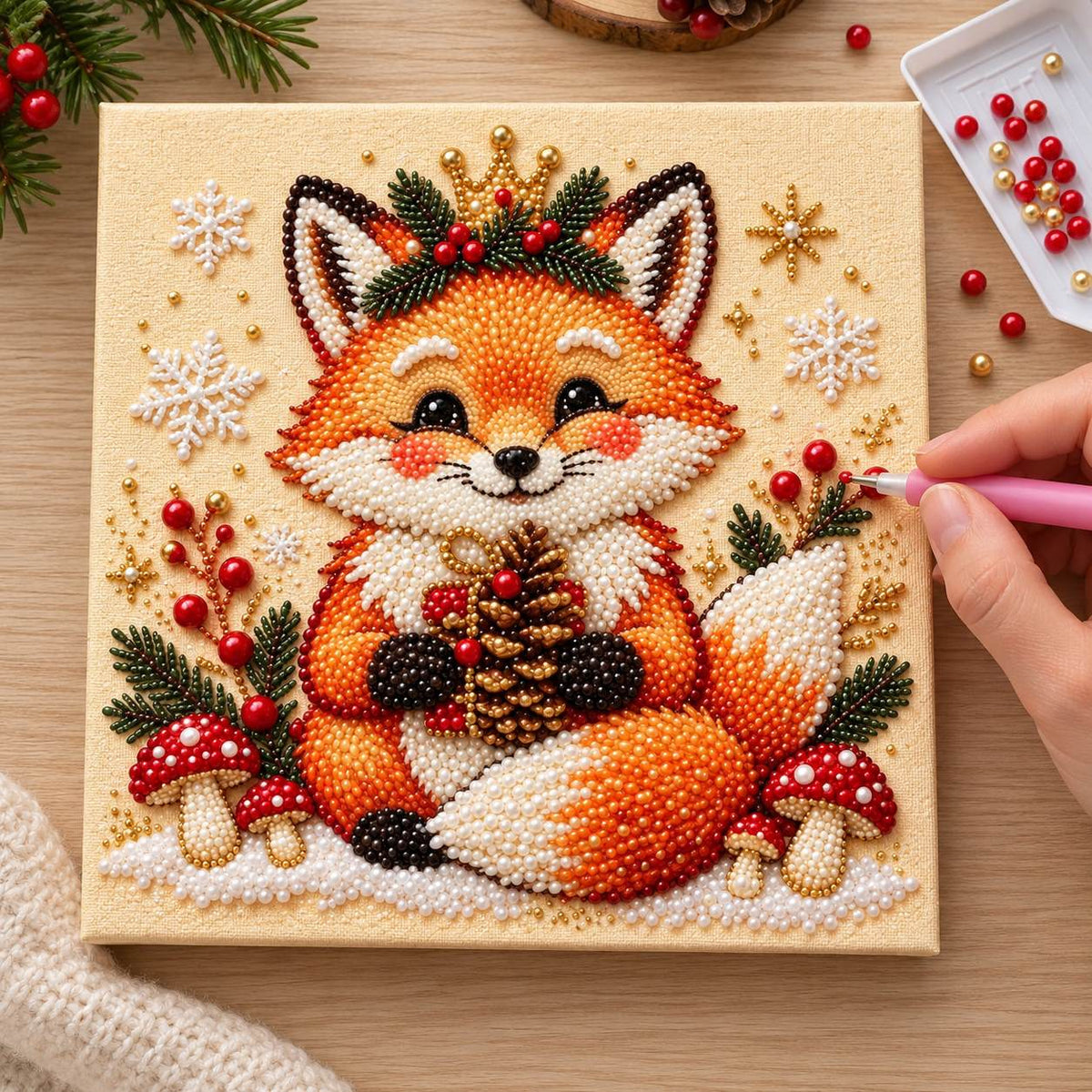Crowned Christmas Fox Woodland — process image