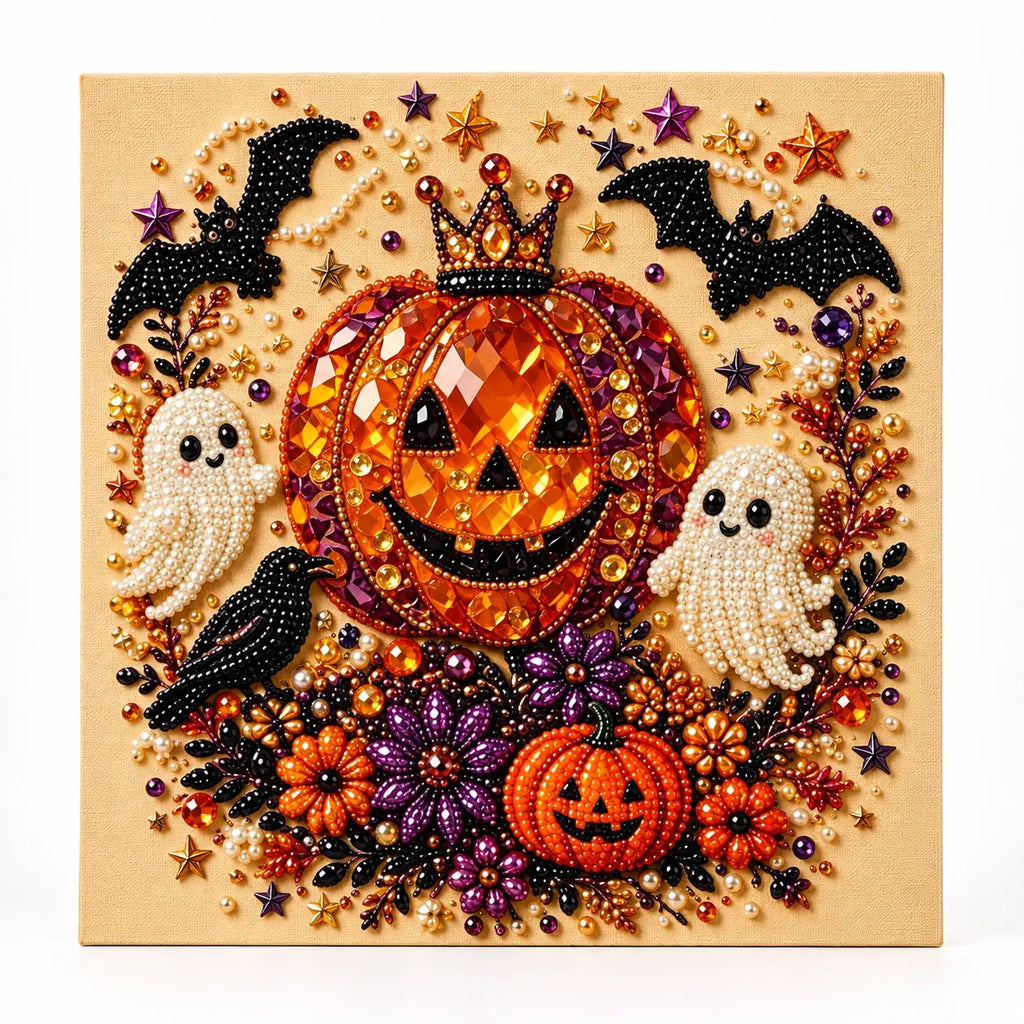 Crowned Pumpkin and Ghosts Pearl Diamond Painting Kit hero image