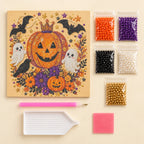 Crowned Pumpkin and Ghosts Pearl Diamond Painting Kit kit image