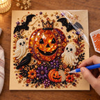 Crowned Pumpkin and Ghosts Pearl Diamond Painting Kit process image