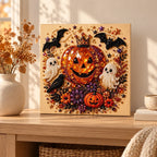 Crowned Pumpkin and Ghosts Pearl Diamond Painting Kit room image