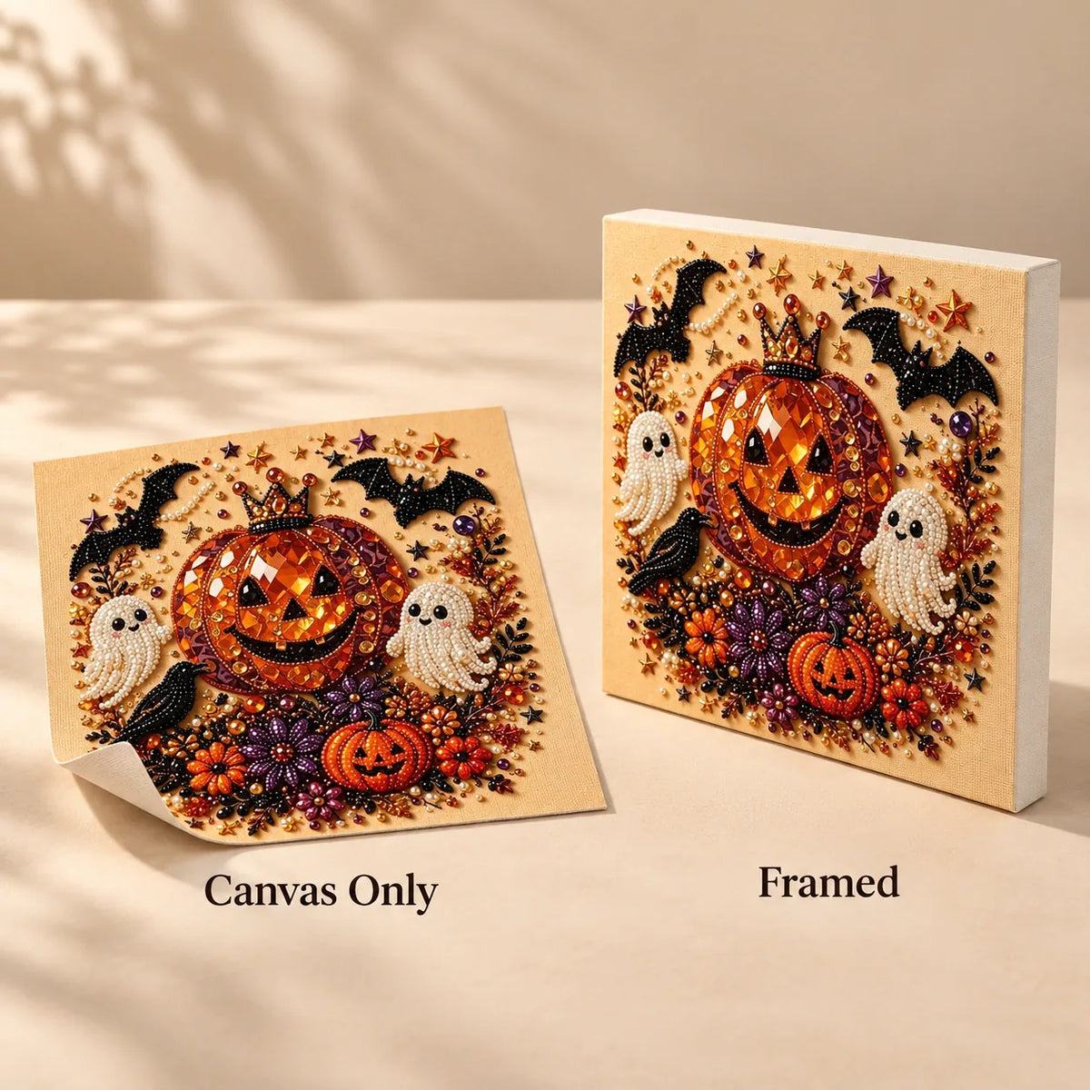 Crowned Pumpkin and Ghosts Pearl Diamond Painting Kit style image
