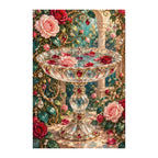 Finished white-background diamond painting of Crystal Birdbath and Roses