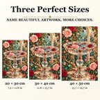 Crystal Birdbath and Roses diamond painting in 20 by 30, 30 by 40, and 40 by 50 centimeter sizes