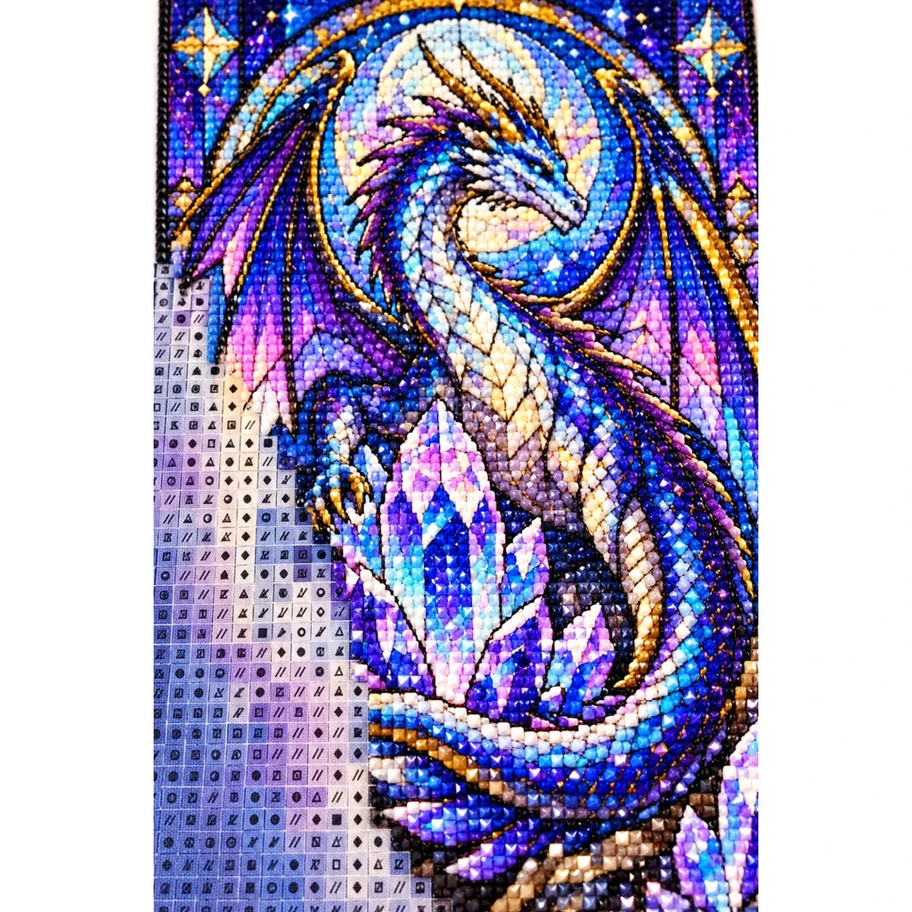Crystal Dragon Amethyst Diamond Painting Kit — canvas and drill material detail