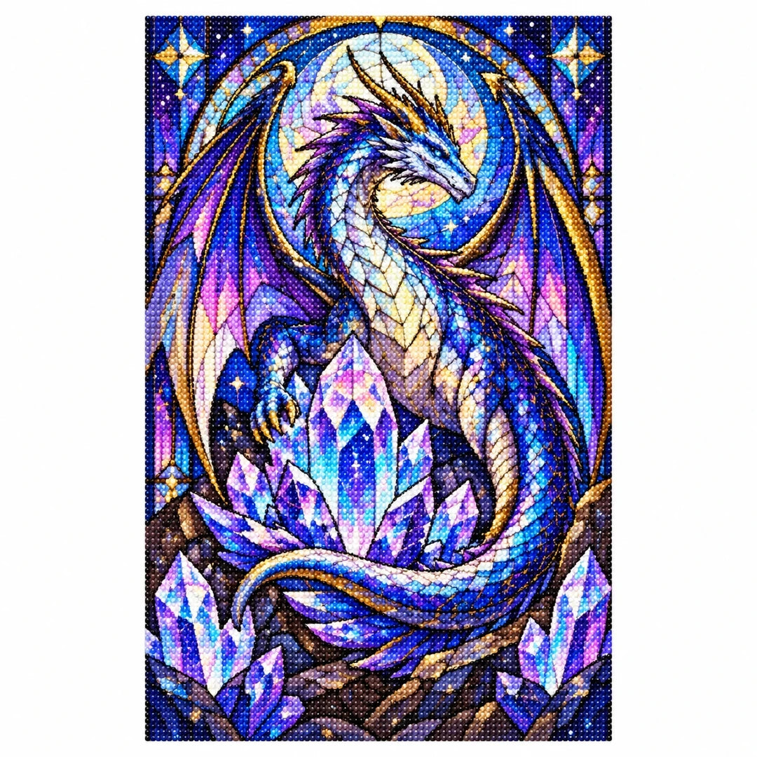 Crystal Dragon Amethyst Diamond Painting Kit — finished diamond painting on white background