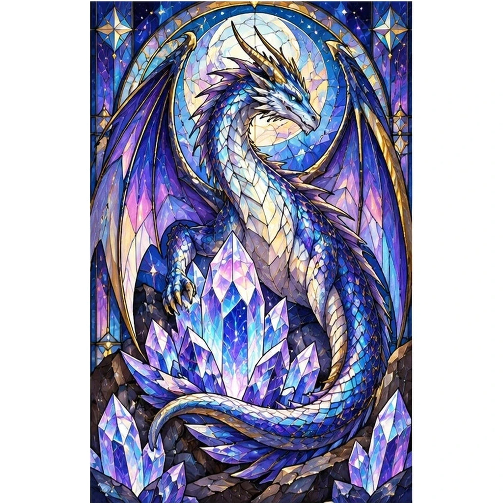 Crystal Dragon Amethyst Diamond Painting Kit — original white-background artwork