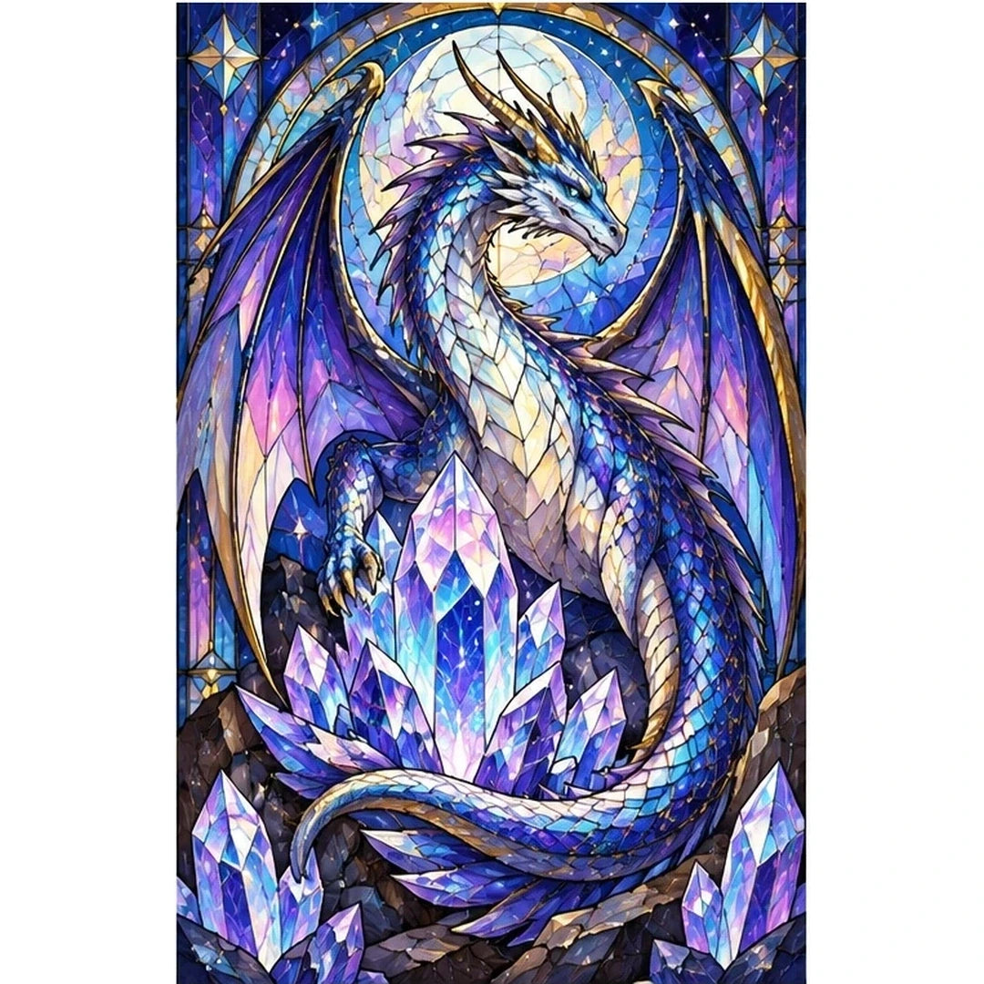 Crystal Dragon Amethyst Diamond Painting Kit — original white-background artwork