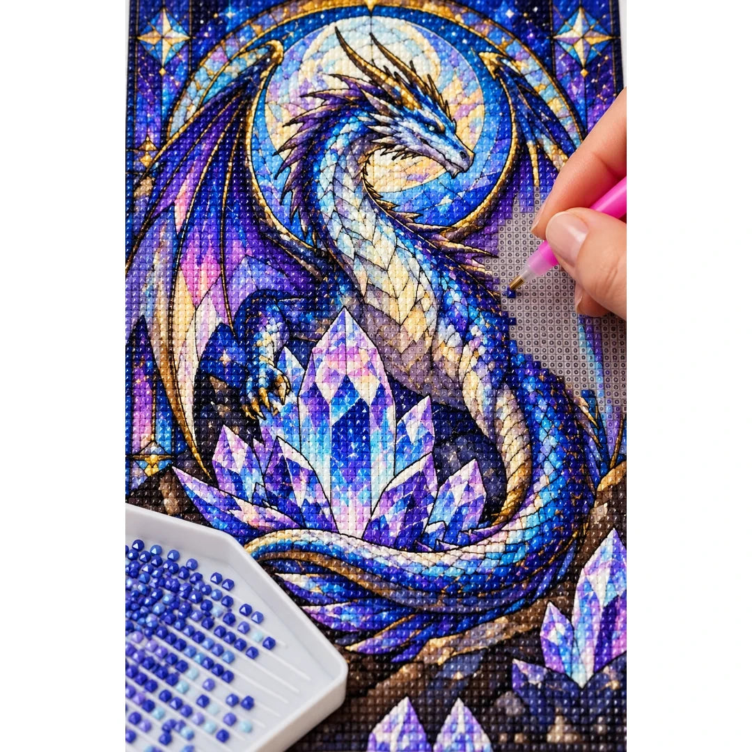 Crystal Dragon Amethyst Diamond Painting Kit — diamond painting application process