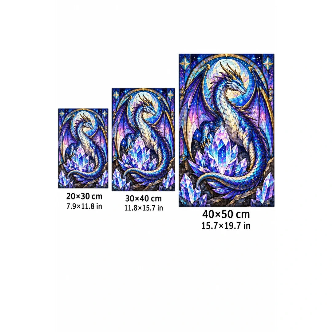 Crystal Dragon Amethyst Diamond Painting Kit — 20 by 30, 30 by 40, and 40 by 50 centimeter size guide