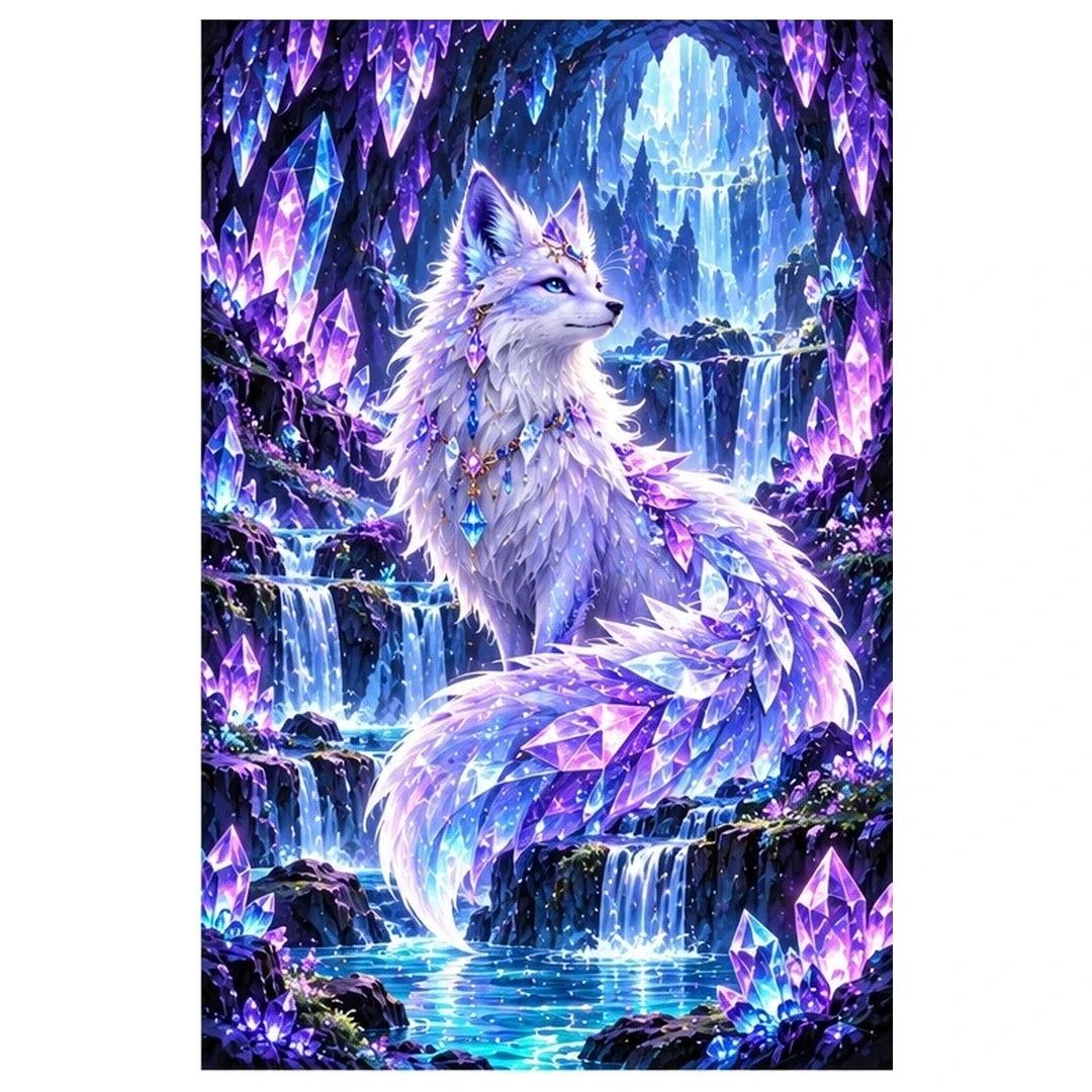 Crystal Fox Enchanted Cave original artwork on white