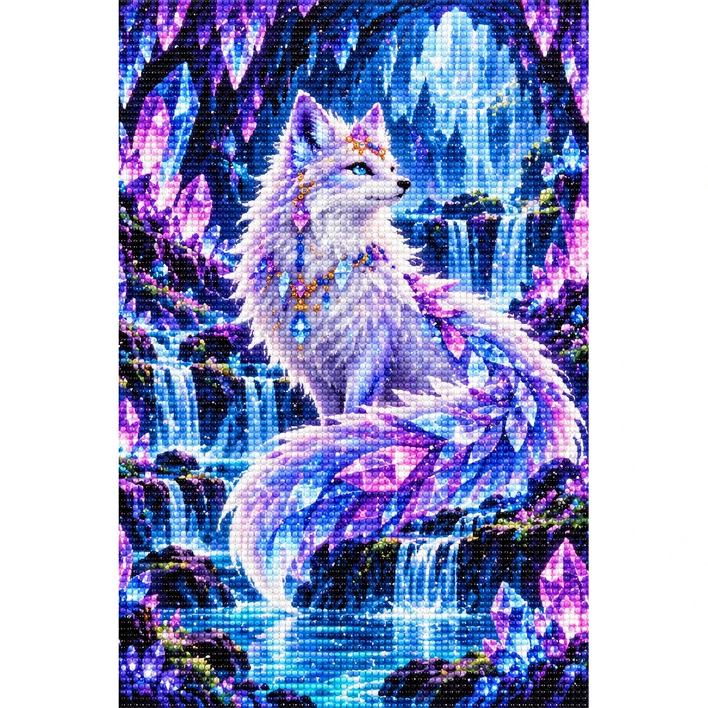 Crystal Fox Enchanted Cave finished diamond painting on white