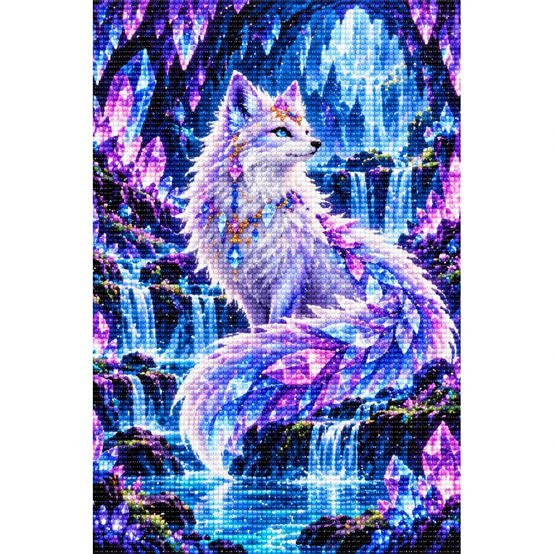 Crystal Fox Enchanted Cave finished diamond painting on white