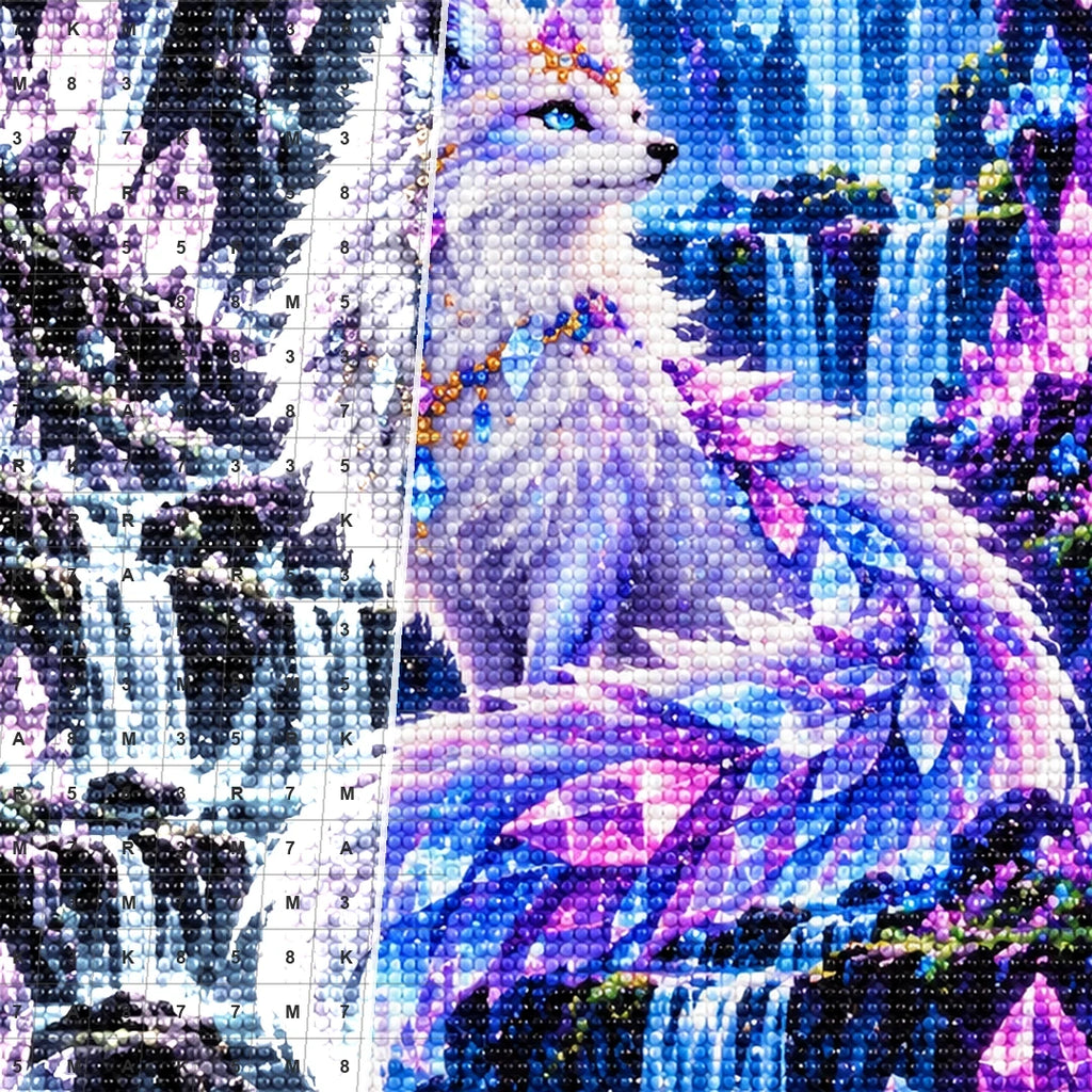 Crystal Fox Enchanted Cave canvas and resin drill detail