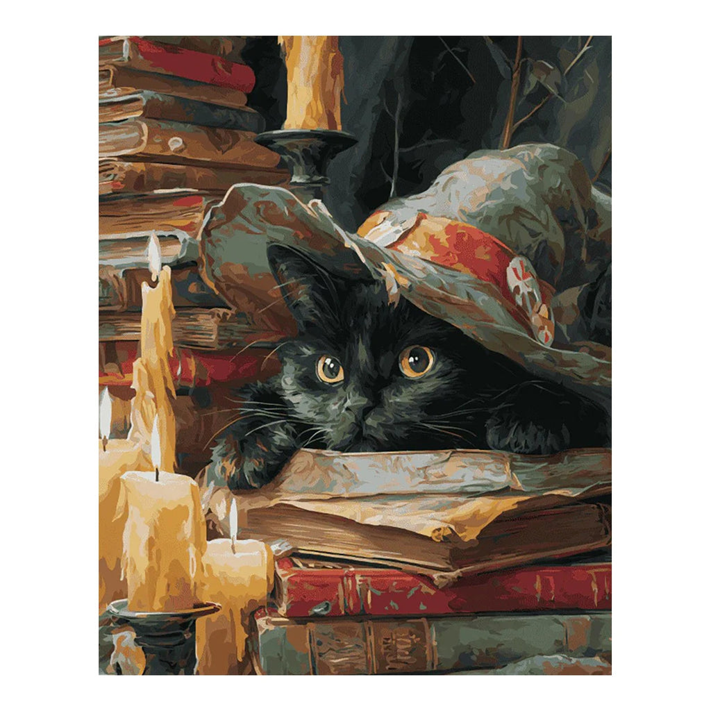 Original artwork for Curious Cat In Candlelight Diamond Painting Kit