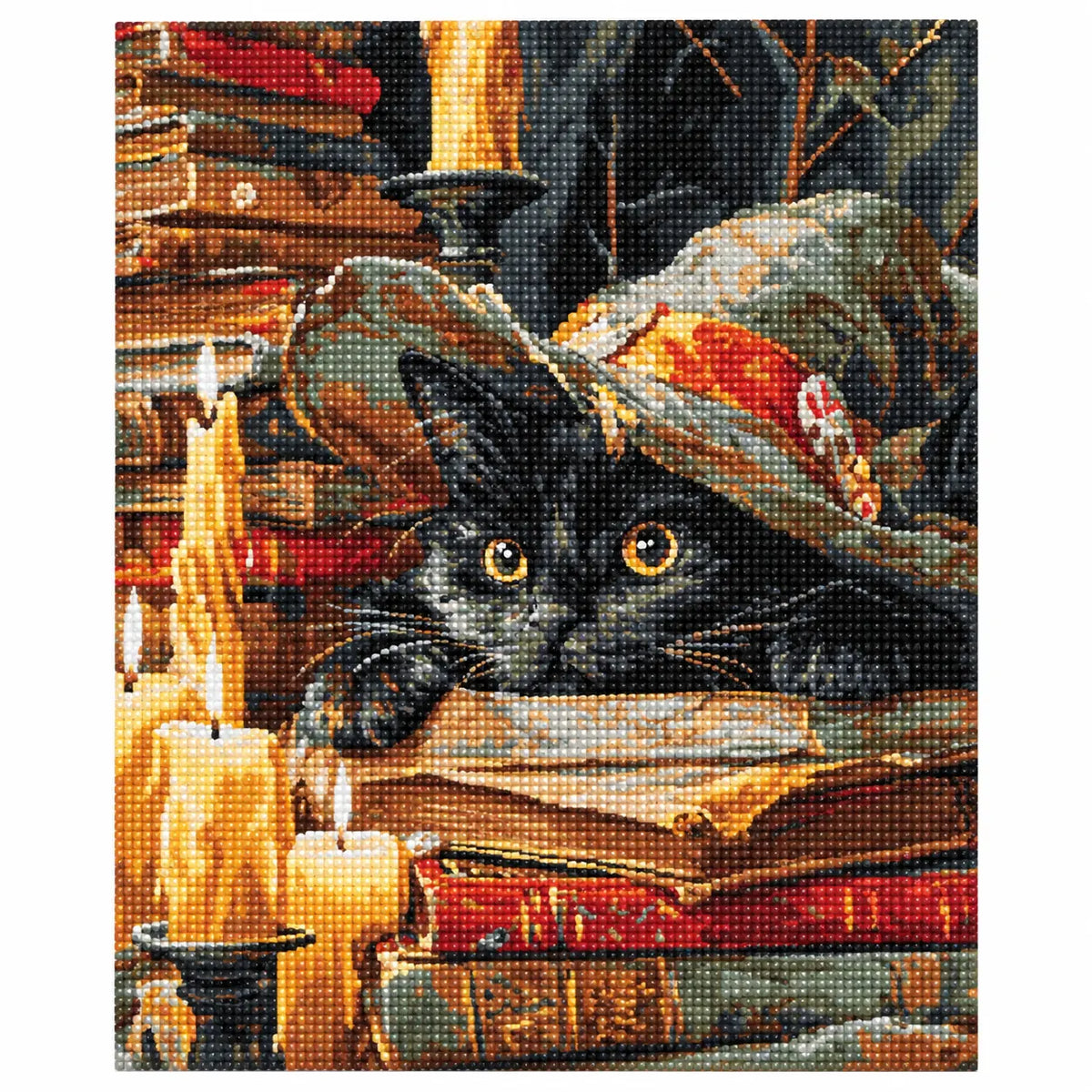 Finished diamond painting for Curious Cat In Candlelight Diamond Painting Kit