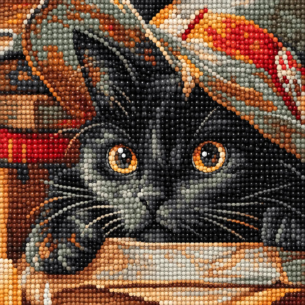 Diamond detail for Curious Cat In Candlelight Diamond Painting Kit