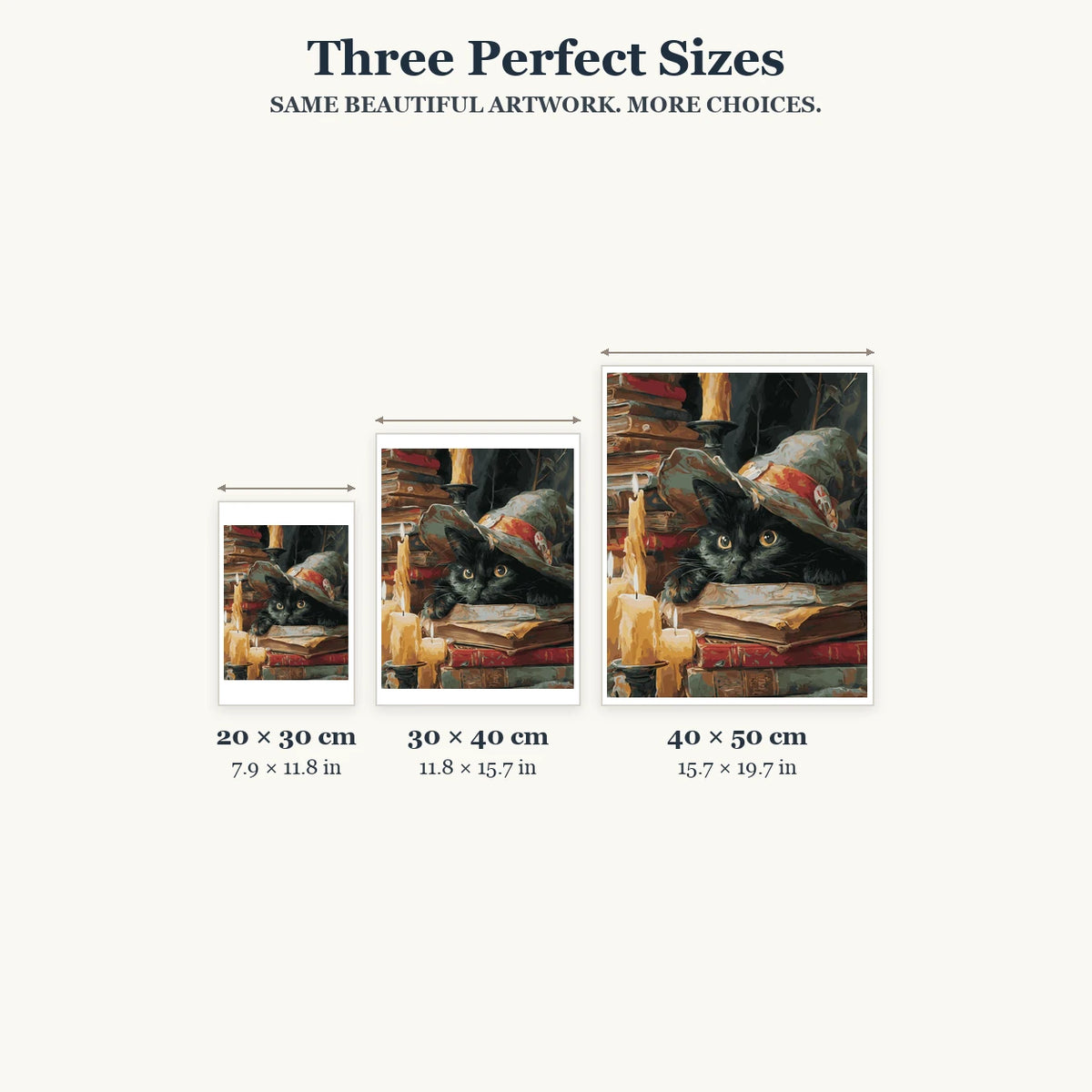 Size guide for Curious Cat In Candlelight Diamond Painting Kit