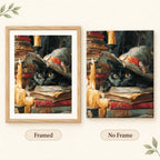 Framed and no-frame comparison for Curious Cat In Candlelight Diamond Painting Kit