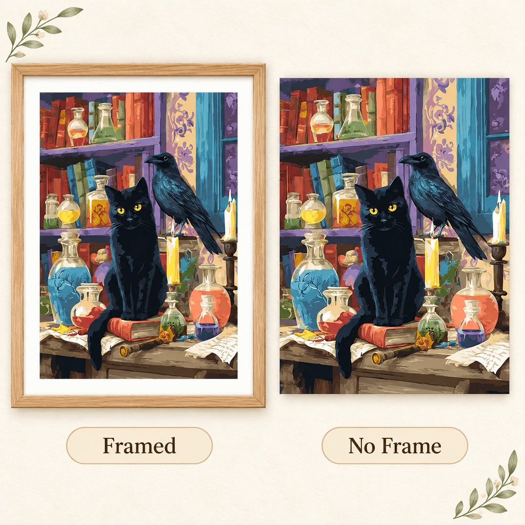 Framed and no-frame comparison for Curious Companions Diamond Painting Kit
