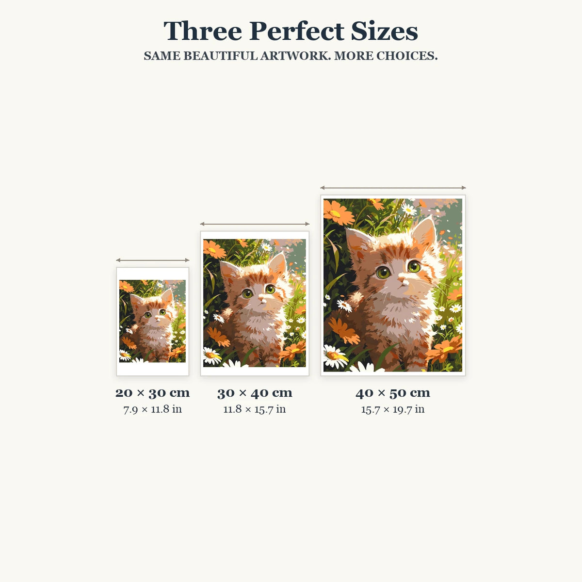 Size guide for Curious Eyes In The Garden Diamond Painting Kit