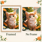 Framed and no-frame comparison for Curious Eyes In The Garden Diamond Painting Kit