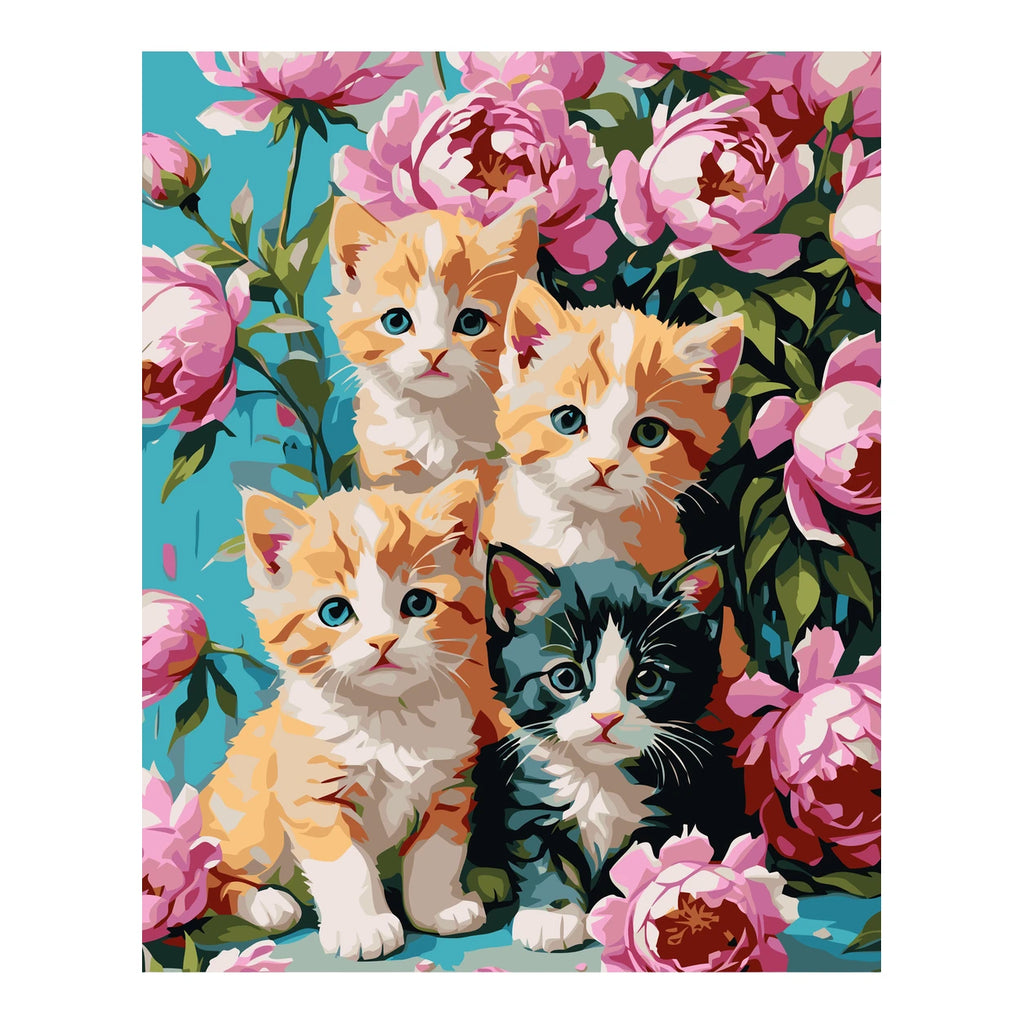 Original artwork for Curious Kittens In Bloom Diamond Painting Kit