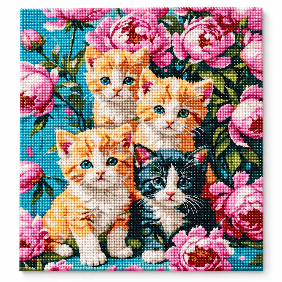 Finished diamond painting for Curious Kittens In Bloom Diamond Painting Kit