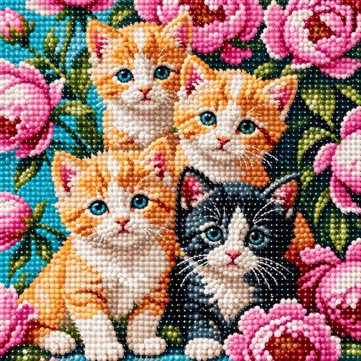 Diamond detail for Curious Kittens In Bloom Diamond Painting Kit
