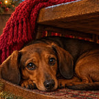 Close-up diamond detail of the dachshund in a rocking chair diamond painting