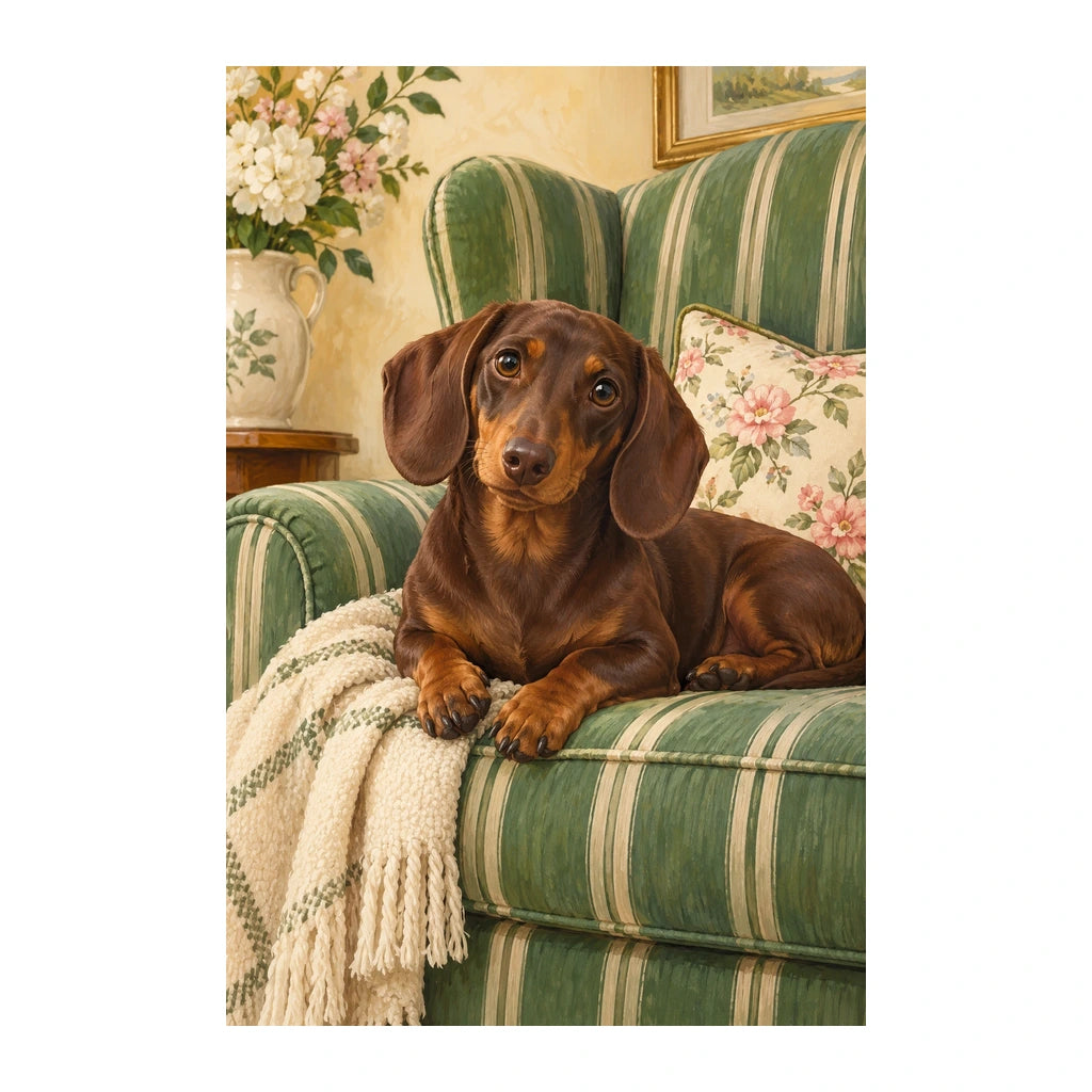 Original white-background artwork of Dachshund Striped Chair