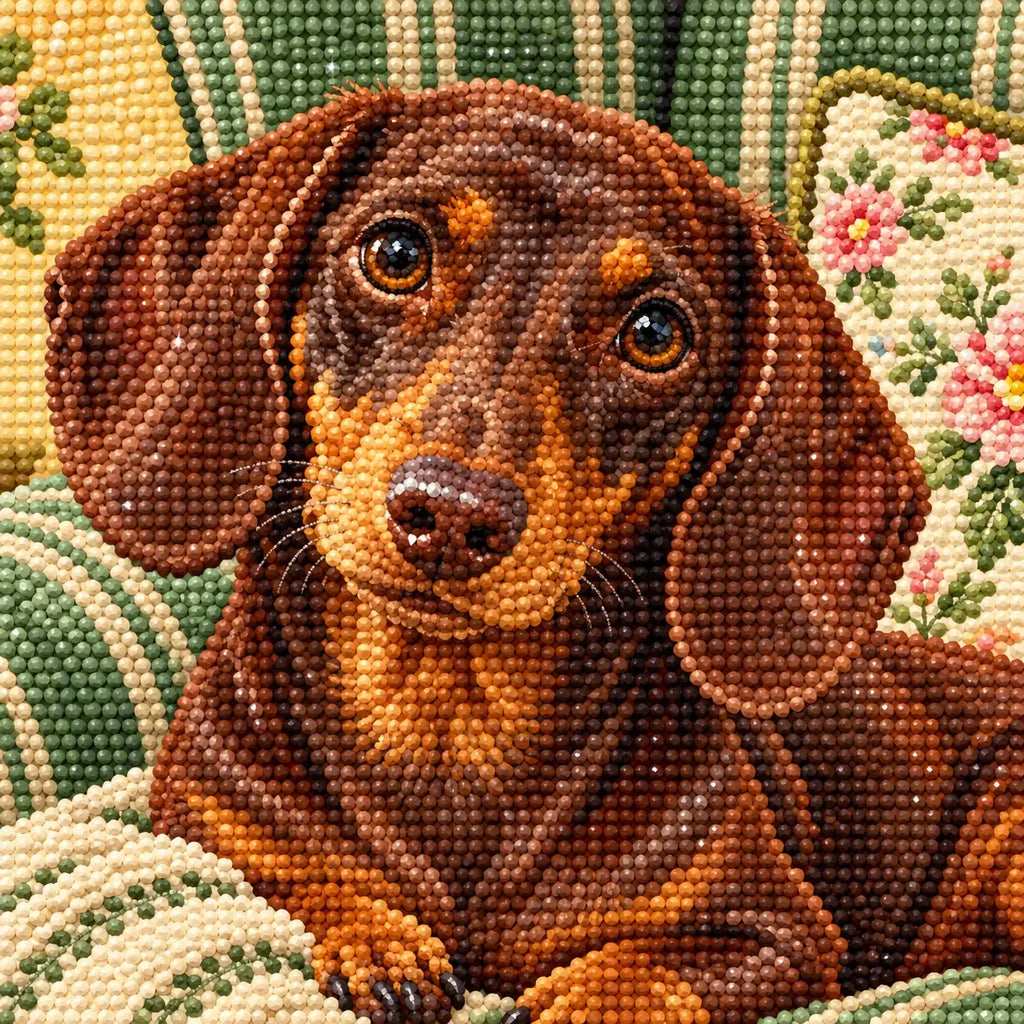 Close-up of sparkling drills on the Dachshund Striped Chair design