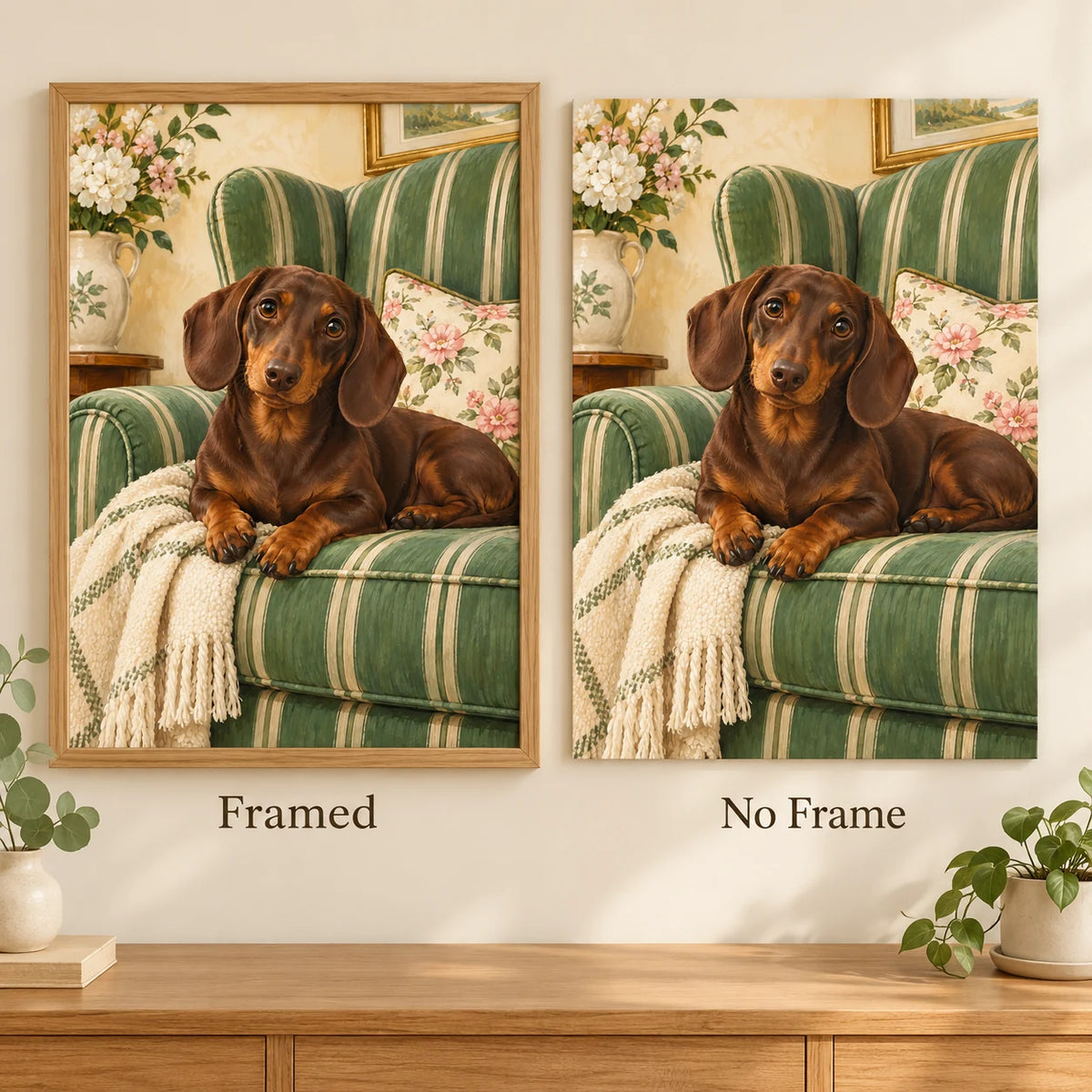 Framed and no-frame options for the Dachshund Striped Chair diamond painting