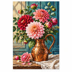 Dahlia Rose Copper Vase Diamond Painting Kit finished diamond artwork on white background
