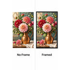 Dahlia Rose Copper Vase Diamond Painting Kit No Frame and Framed comparison