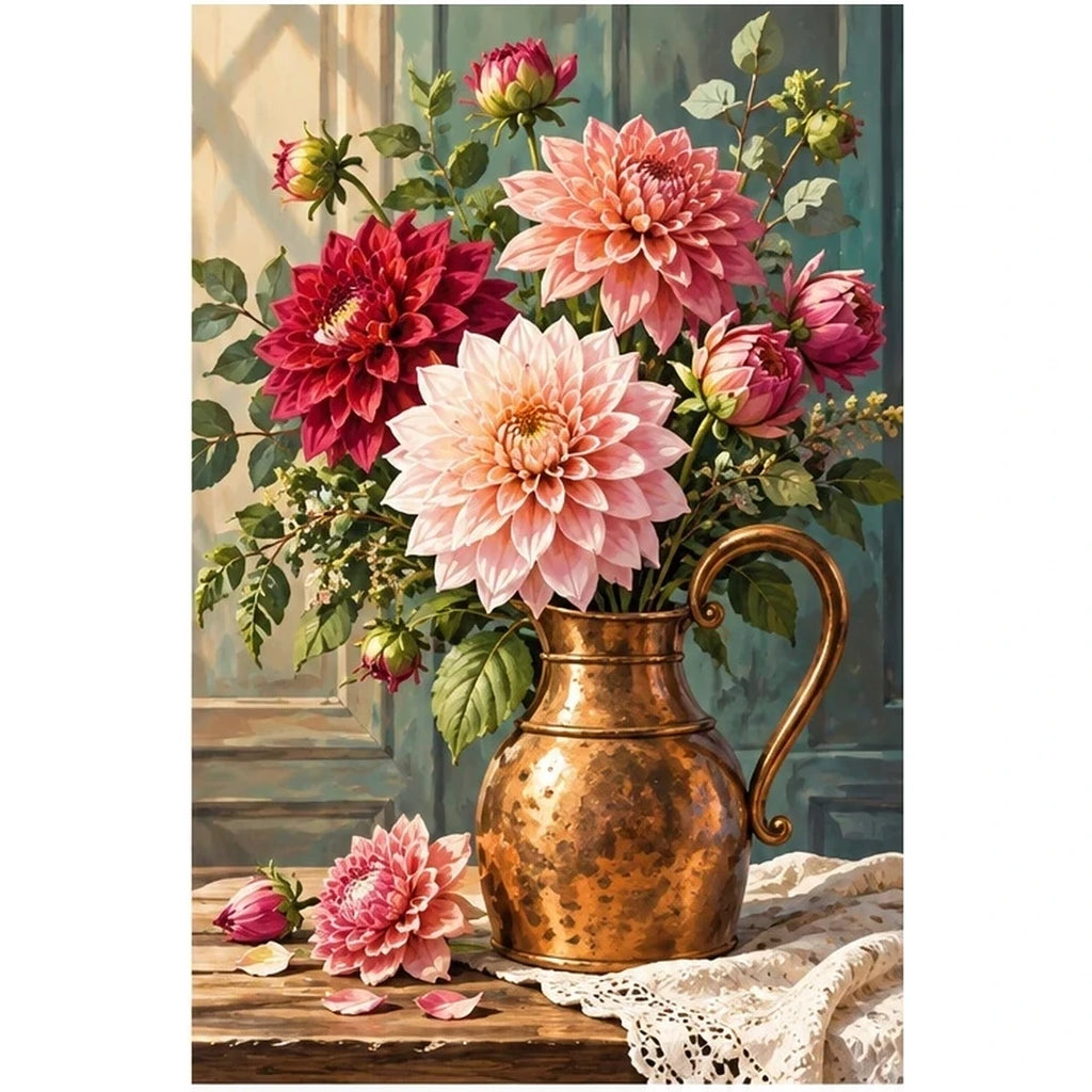 Dahlia Rose Copper Vase original artwork on white background