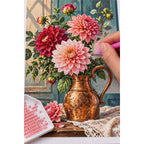 Dahlia Rose Copper Vase Diamond Painting Kit diamond placement process