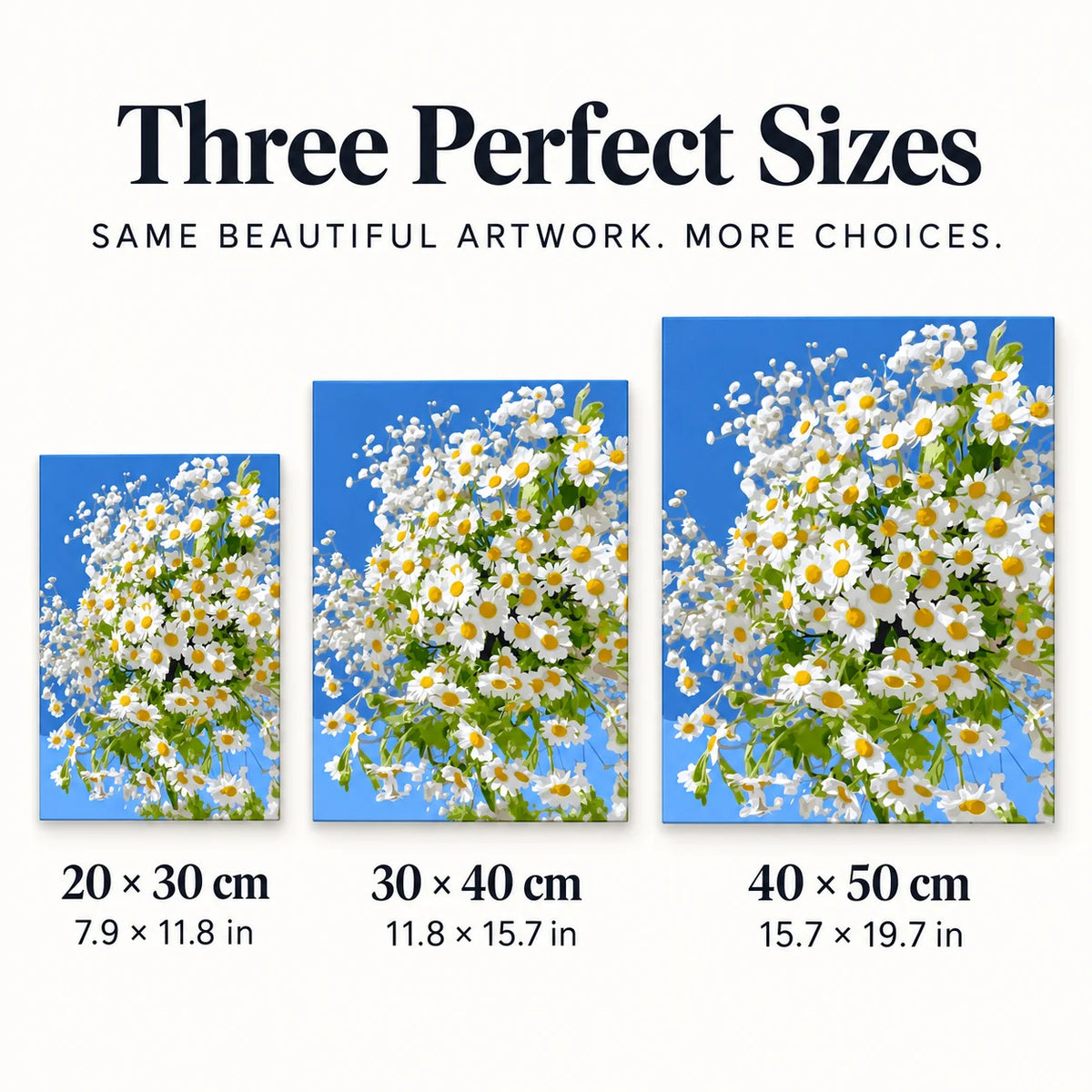 Three canvas sizes for Sunny Daisy Cascade