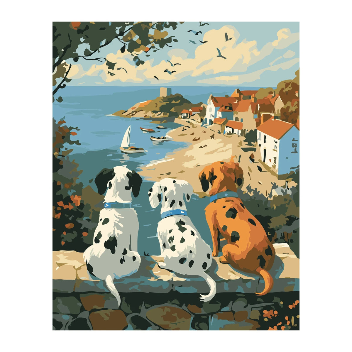 Dalmatian Friends by the Sea completed artwork on a clean white background
