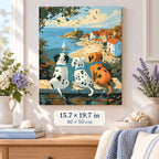 Dalmatian Friends by the Sea shown in a styled room with 15.7 x 19.7 in and 40 x 50 cm dimensions