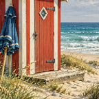 Close-up diamond detail of the danish beach hut with seaglass diamond painting