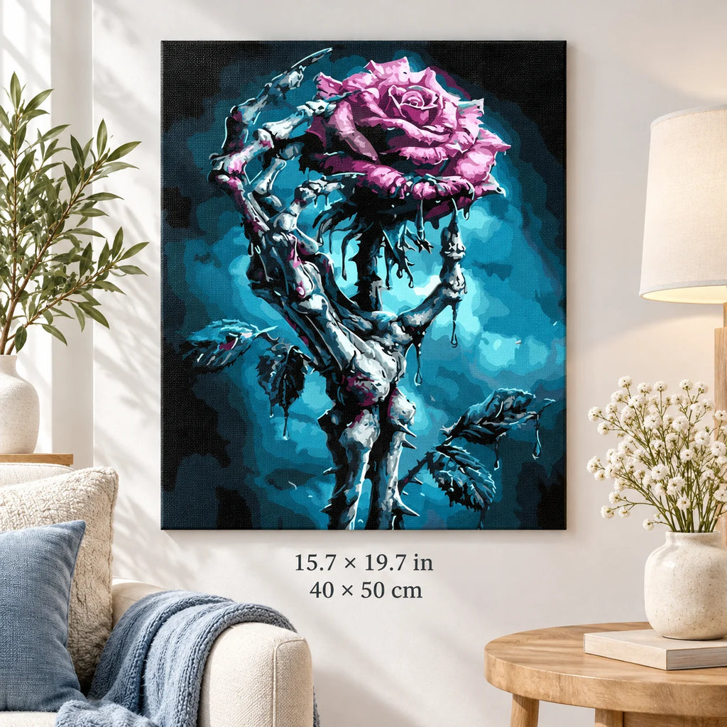 Dark Rose Hand shown in a styled room with 15.7 × 19.7 in and 40 × 50 cm dimensions