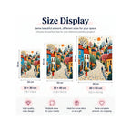 Diamond painting size guide showing 20 × 30 cm, 30 × 40 cm, and 40 × 50 cm options